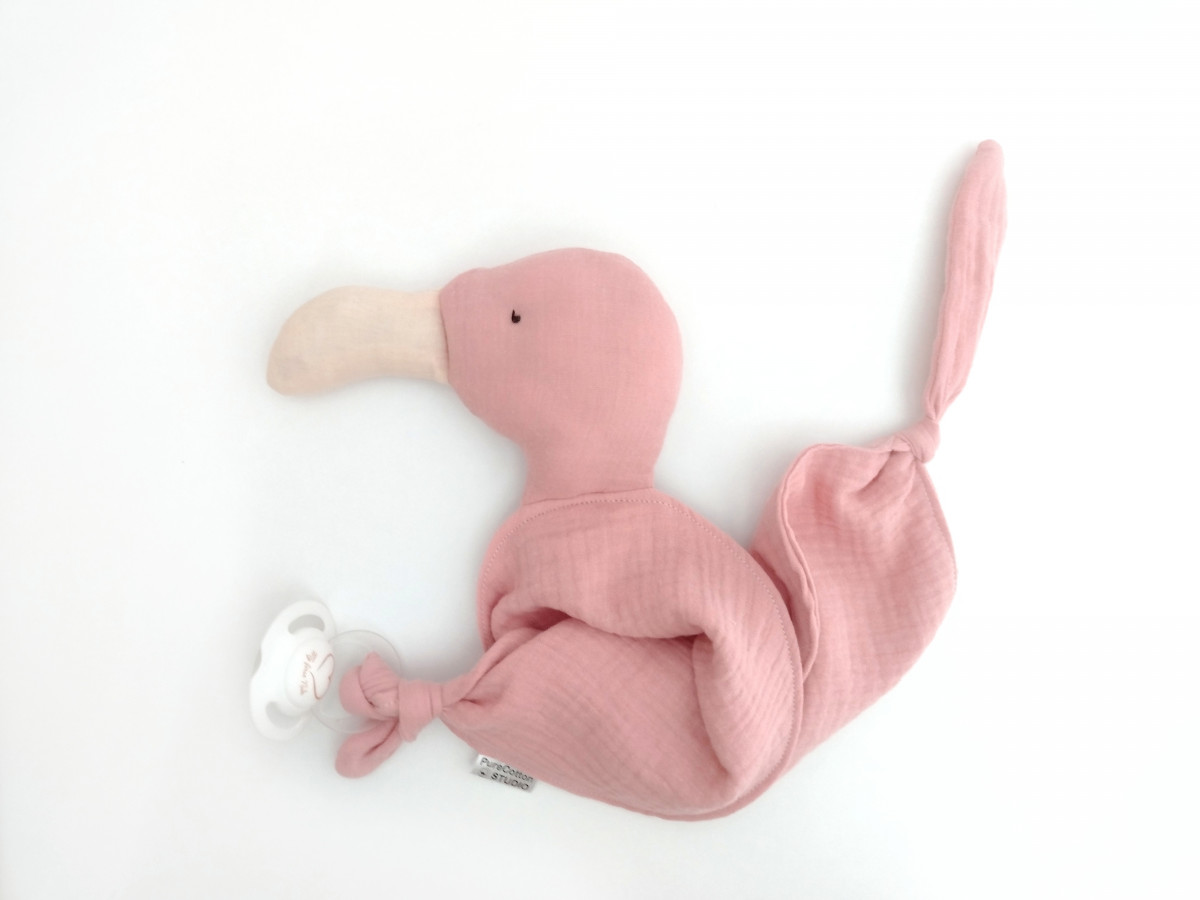 kaczuszka z muślinu, pierwsza zabawka dla noworodka, sensoryczna szmatka przytulanka, pieluszka ulewajka